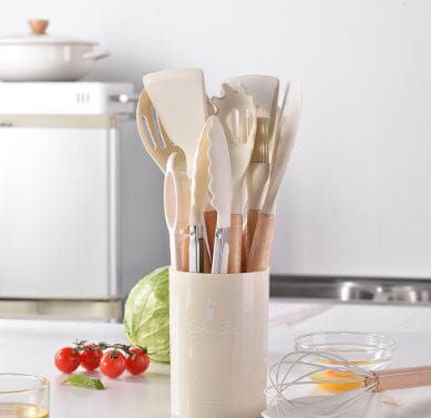 Silikon Küchenhelfer mit Holzgriff Küchenutensilien GREEN ELEPHANT White 12 piece set 